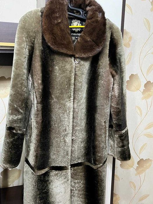 Мутоновая шуба с норкой 48