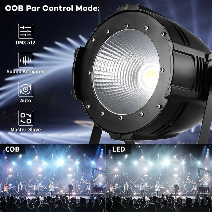 Lumină de scenă COB Par de 100 W, alb rece/alb cald, far LED Par cu DMX512 Master Slave, spot stroboscopic