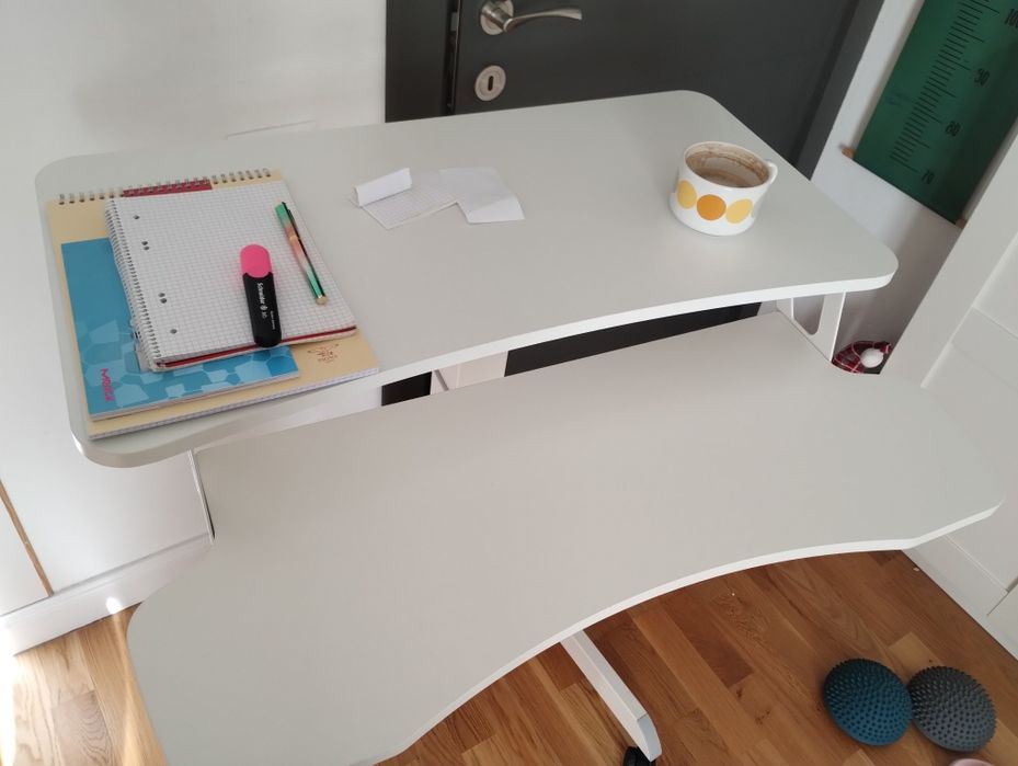 Birou reglabil pe inaltime, Ergo Office ER-444W, 80 x 40 cm, alb, blat