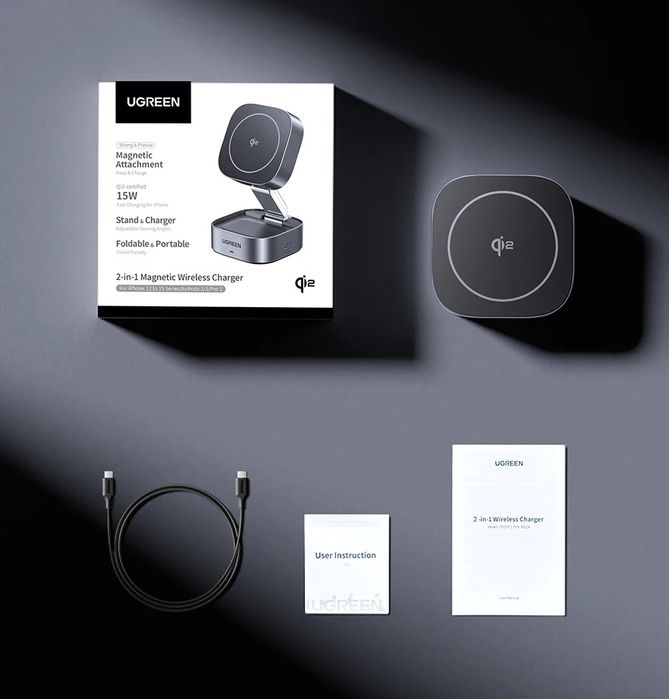 Ugreen 2-in-1 Qi2 Magnetic Wireless Charger 15W. Есть доставка