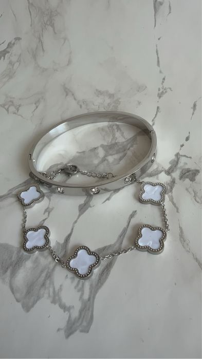 18к златно покритие гривна, колие, гердан, ланец, обеци van cleef