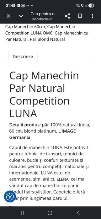 Cap manechin par natural.