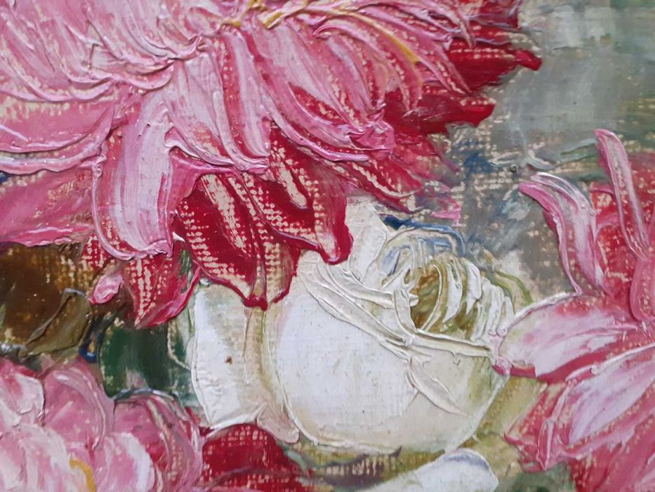 Tablou vechi - vas cu flori - semnat Negely R