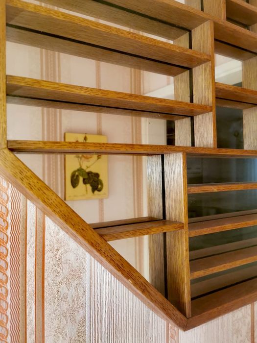 Антикварно дървено огледало осмоъгълна лавица дизайнерско голямо !