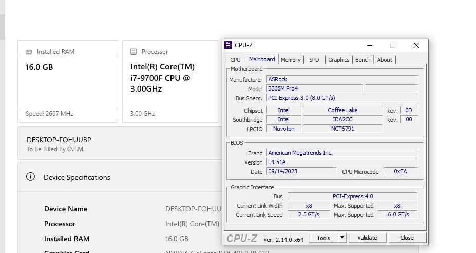 Placa de baza ASRock B365M Pro4 cu Intel Core i7 9700f 3.0Ghz+16gb