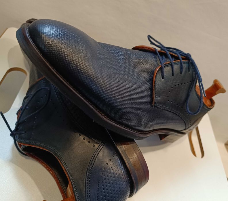 Pantofi derby 42 42.5 plain toe Coxx Corba piele naturala moale navy