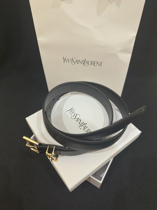 Дамски черен кожен колан YSL