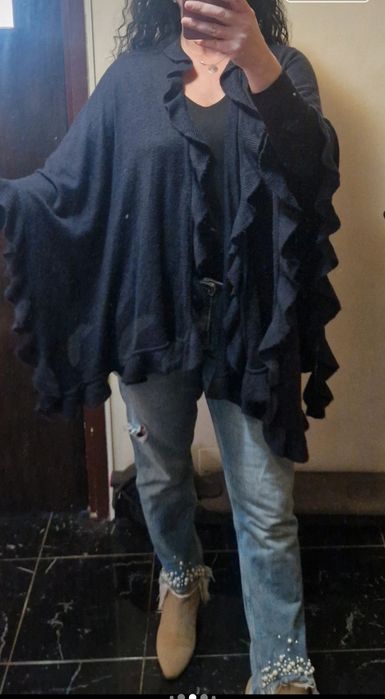 Poncho, negru- bleumarin, mărime universala