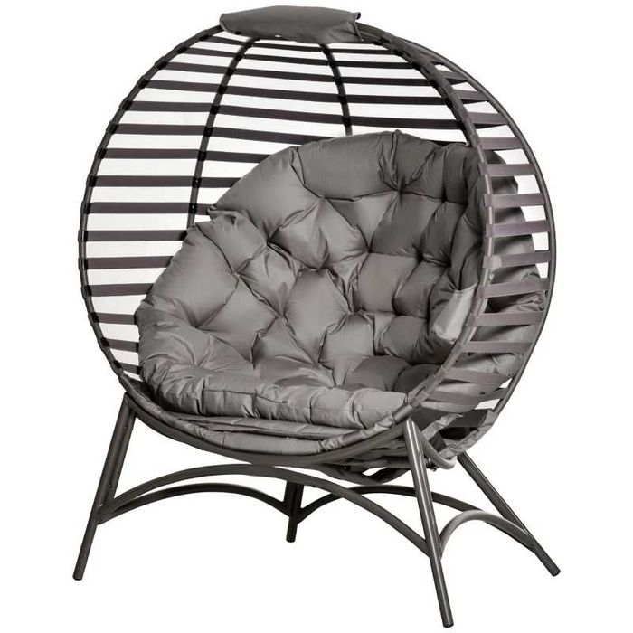Градински стол Outsunny Papasan, 2 плетени стола с възглавница