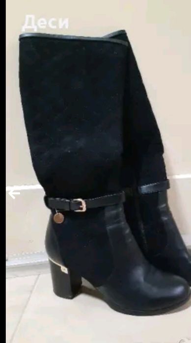 Дамски ботуши от велур и кожа