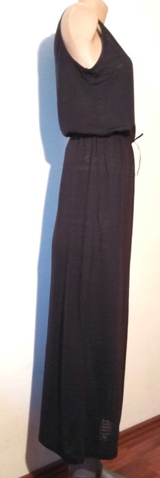 Rochie MAXI neagra semitransparenta Etno snur satin bumbac fin elastic