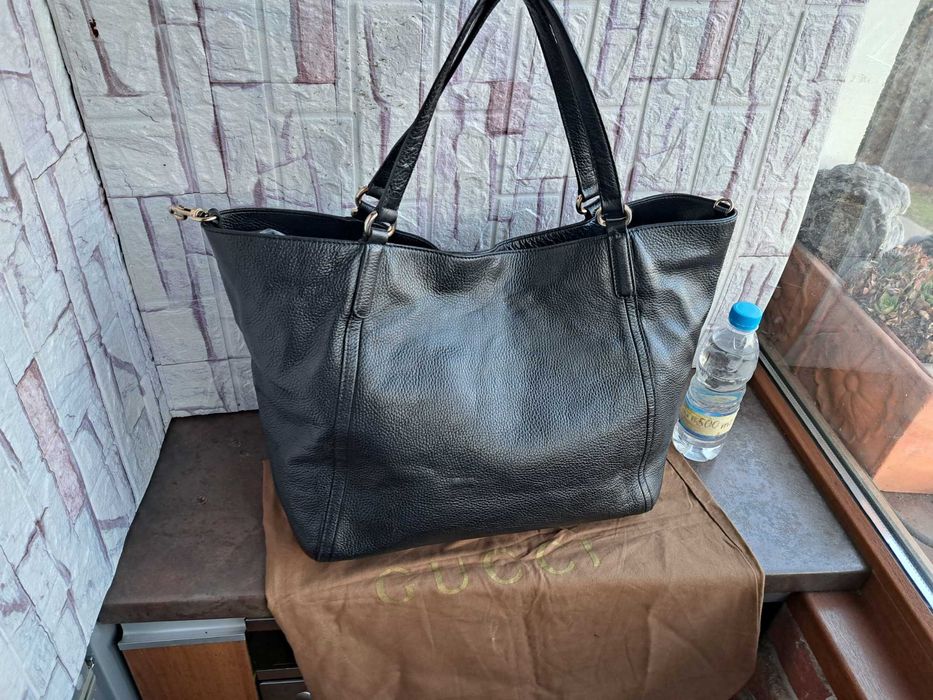 дамска чанта,черна кожена торба Gucci-естествена кожа,гучи