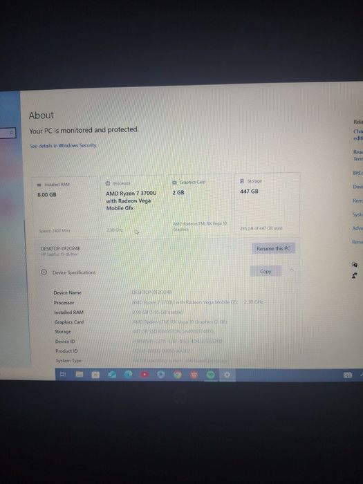 Laptop HP Ryzen 7 3700U, 8GB RAM, 512 GB SSD