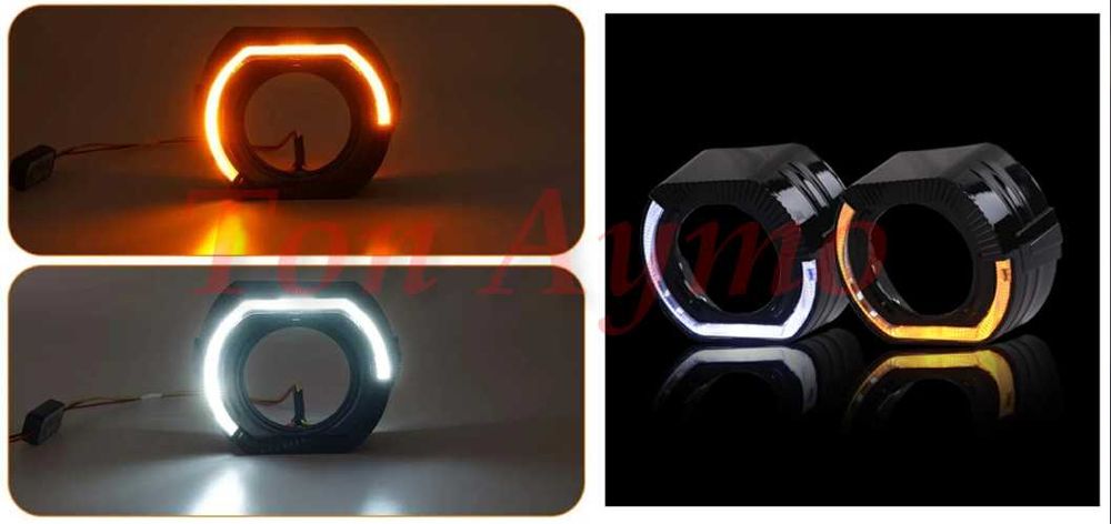 Декоративни Капачки 2,5'' и 3'' Angel eyes DRL Дневни Бяло и Оранжево