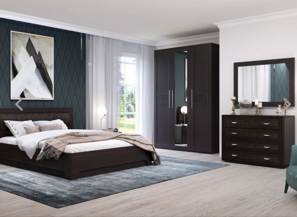 Спальный гарнитур Парма Венге (кровать, шкаф, комод с зеркалом)