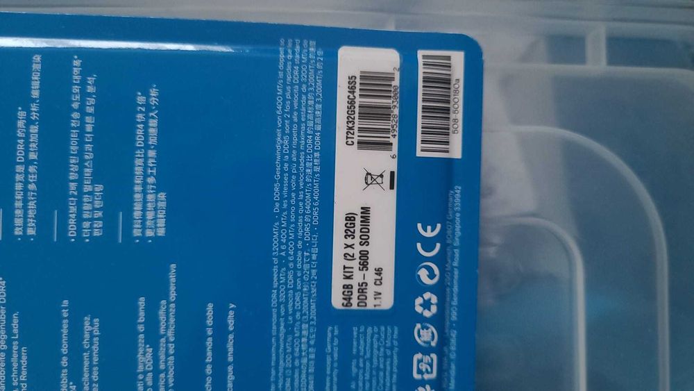 memorie sodim crucial 64 GB DDR5 5600MHz , Notebook , kit dual , sigilat , nou