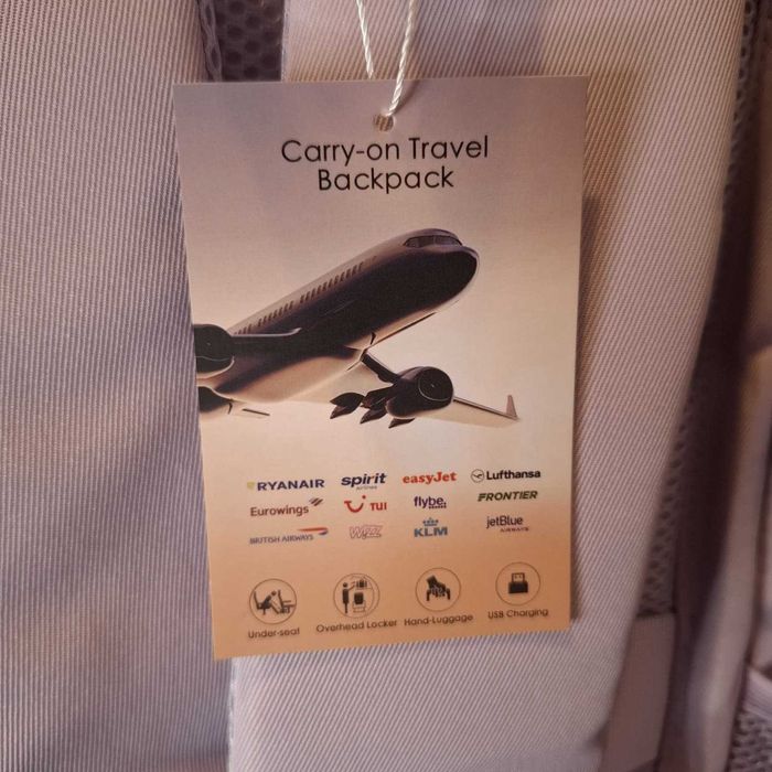 Rucsac de calatorie de tip carry-on, cu USB, compatibil cu dimensiunile pentru bagajul de mana la companiile aeriene