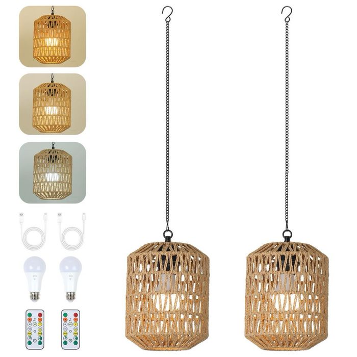 Lumină Suspendată Interioară cu Baterie Rayofly 2 Piese cu Telecomandă – Stil Boho