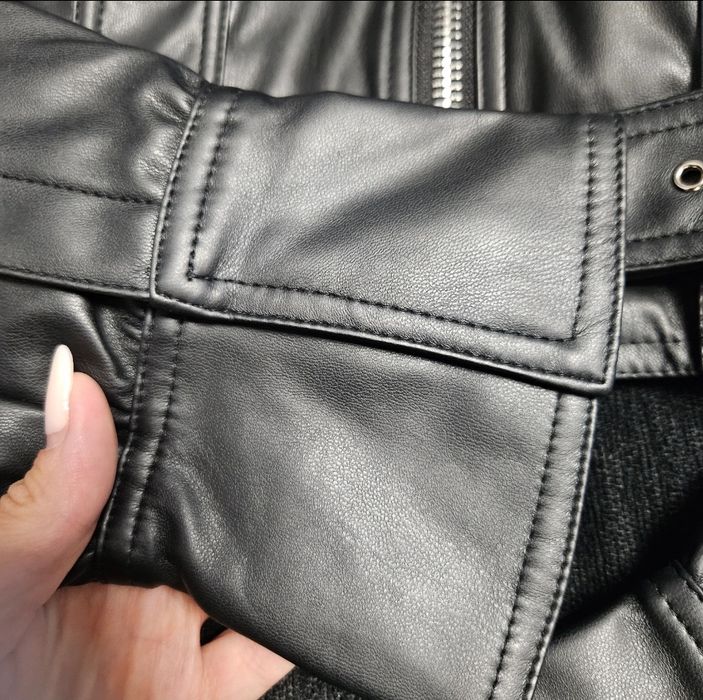 Top Piele, Corset, Croptop, Maneci Bufante, Piele ecologica, negru, Cr