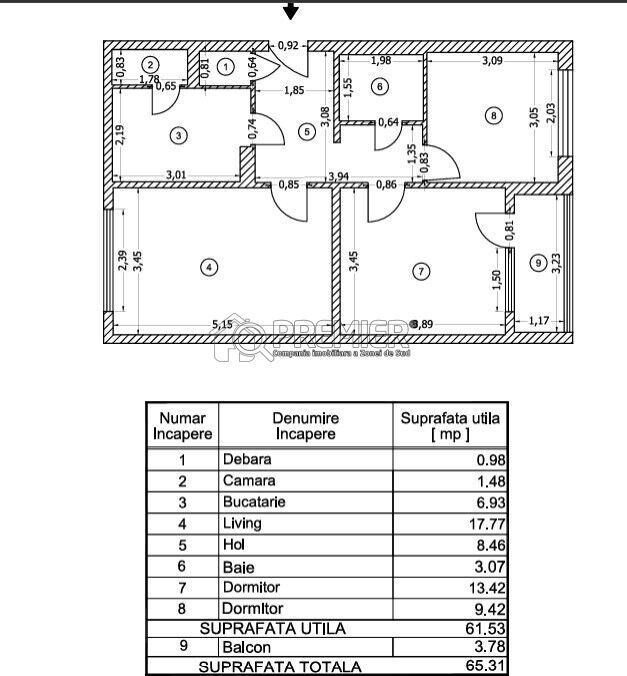 Apartament 3 Camere | 65,31 mp | Etaj 4/4 | Str Uioara | Comision 0%