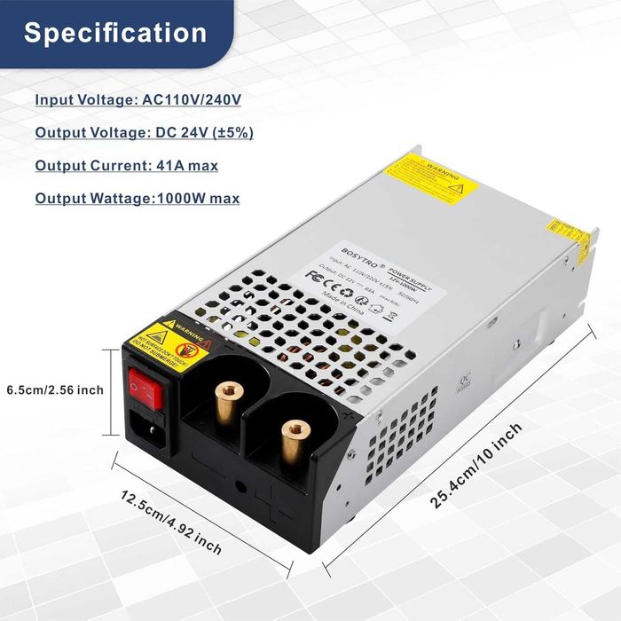 BOSYTRO регулируемо захранване 0–24V 25A 600W за LED и CCTV