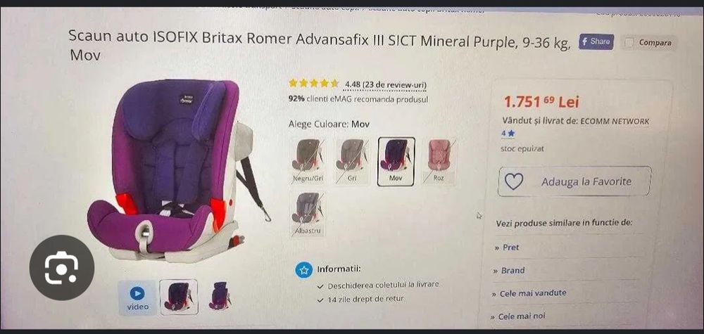 Scaun auto Britax 9-36kg, husa detasabila