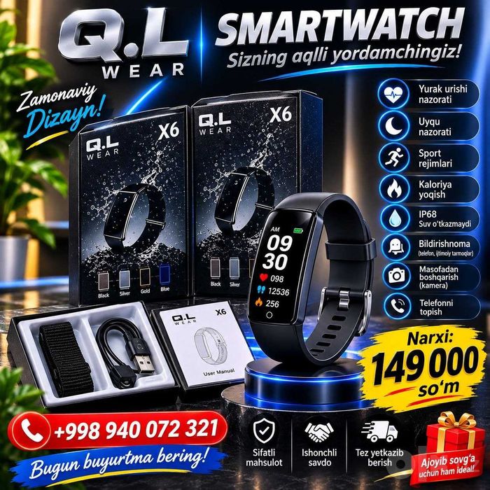 Smart Fitness Braslet X6 — aqlli fitnes treker!