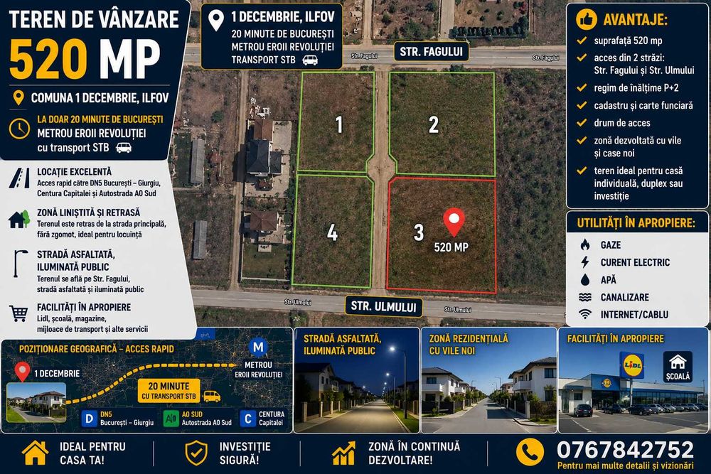 Teren intravilan de vanzare, Com, 1 Decembrie, Ilfov, Supr 520 mp