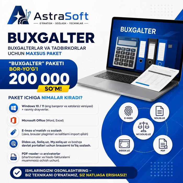 Buxgalterlarlar uchun kompyuterni sozlash