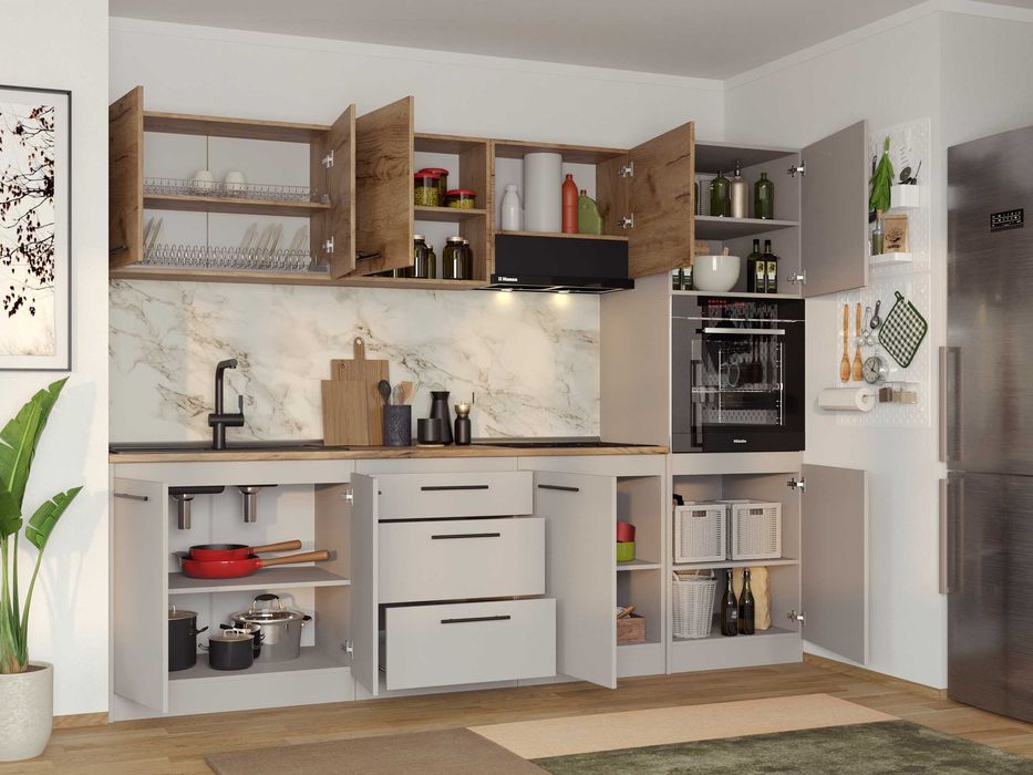 Set Mobila Bucatarie Linea 260 Casmir / Stejar C11 - Transport Gratuit
