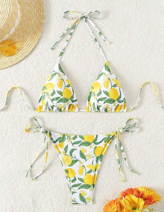 Чисто нов бански черен/ розов/ бял с лимон, роза,