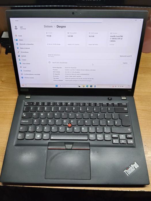 Lenovo Thinkpad T14S gen 1 ,i7-10610u,16gb RAM ,ssd 256 GB ,display 14 inch touchscreen ,bateria ok uzura 11%