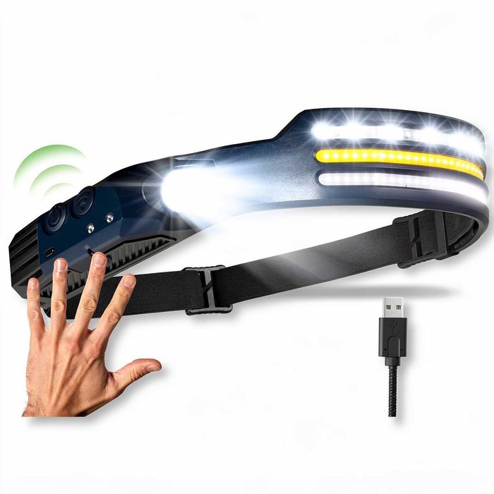 Lanterna de cap LED profesionala cu 3 benzi si senzor de miscare USB