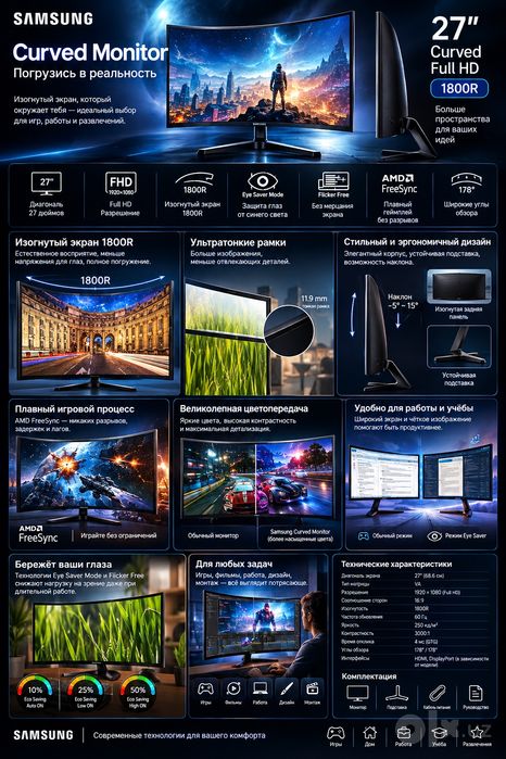 Продам монитор Samsung 27″ Curved Full HD