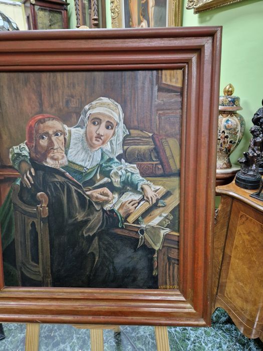 Прекрасна антикварна белгийска картина масло върху платно