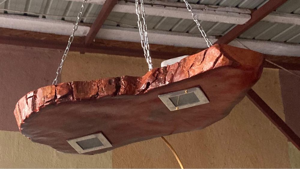 Lustră UNICAT Lemn Masiv nuc- Pendul Rustic/Industrial - Spoturi LED