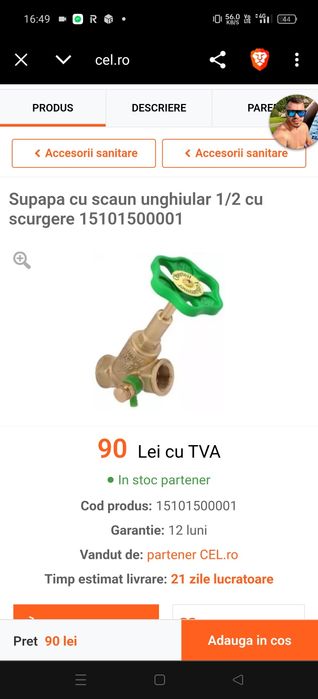 Supapa cu scaun unghiular 1/2