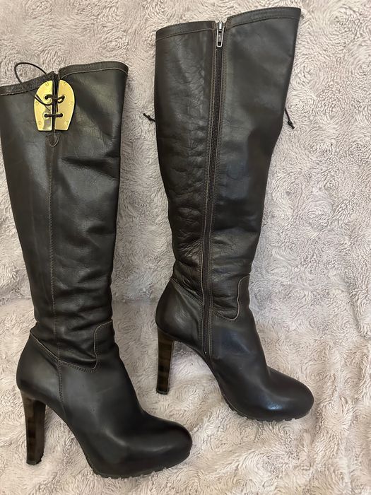 Cizme de piele culoarea cafelei, nr 37, pana sub genunchi,Enzo Bertini