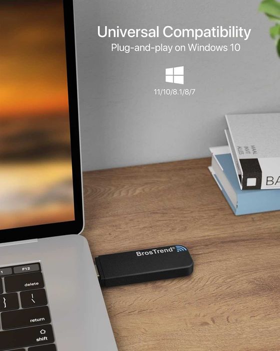 Adaptor de retea USB WiFi BrosTrend 1200Mbps; Dual Band 5 GHz/2.4 GHz; pentru desktop, laptop, Windows 11/10/8/7, USB 3.0