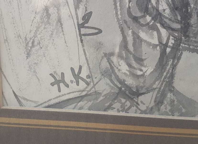 Tablou vechi - tus laviu - semnat H.K.