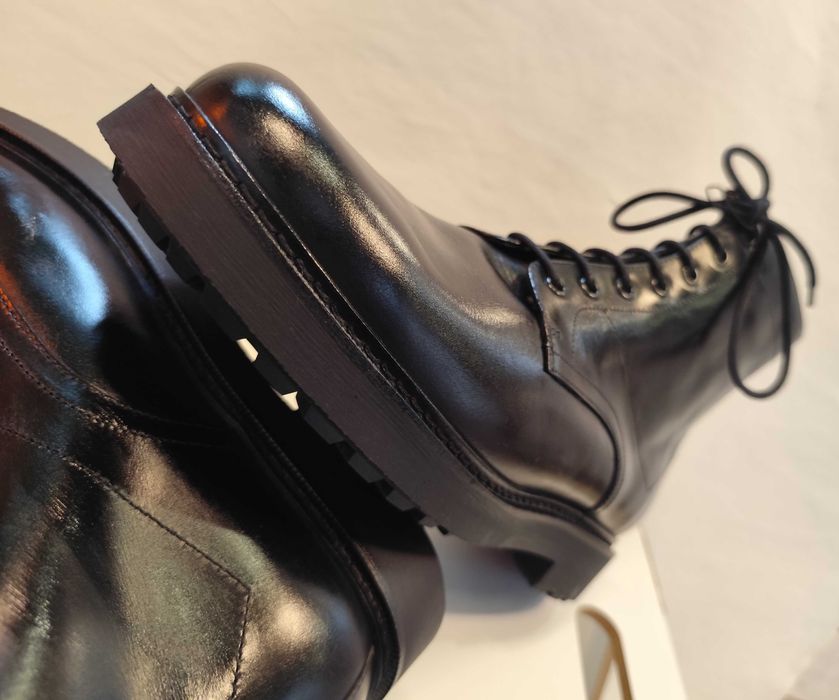 Ghete lace up 41 43 premium Massimo Dutti NOI piele naturala negru