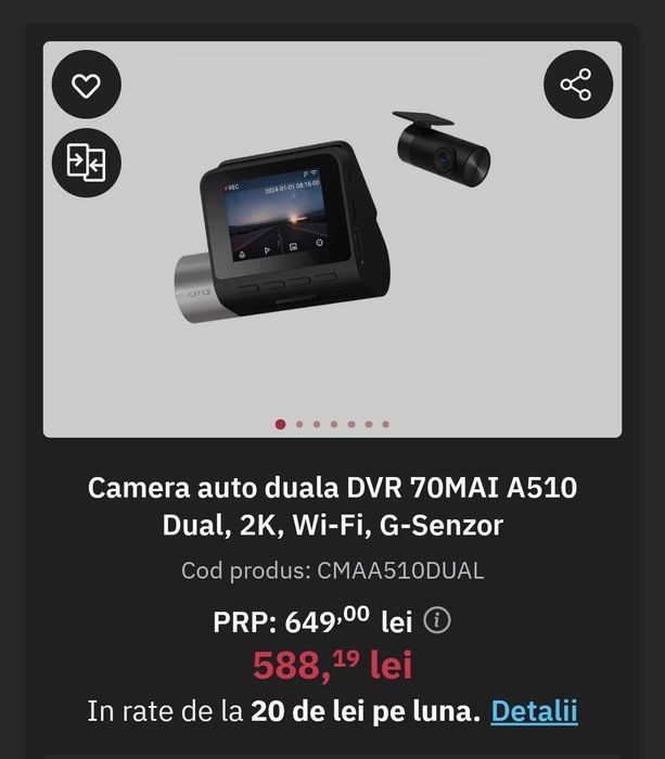 Camera Auto 70 Mai A510 Dual Nouă