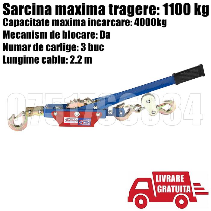 Troliu Macara Manual Incarcare 4000 kg Tragere 1100kg LIVRARE GRATUITA