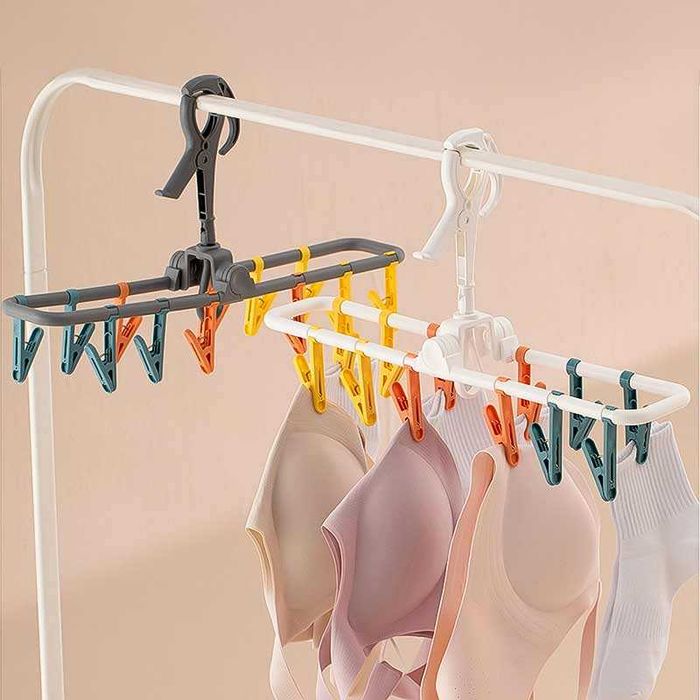 Висящ сушилник за чорапи и бельо с 12 щипки – сгъваем