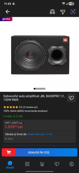 Swboofer auto activ jbl vand/schimb