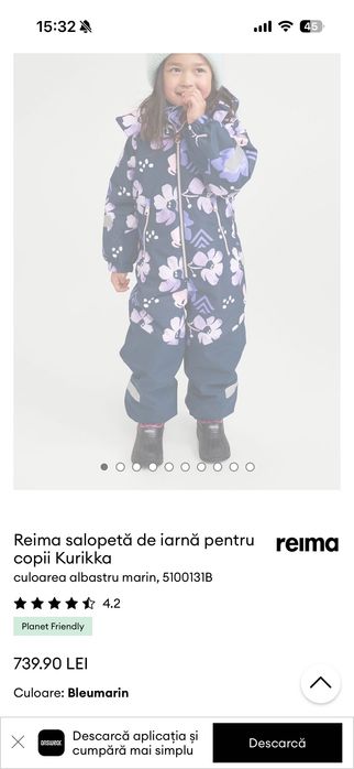 Combinezon de iarnă Reima, mărime 104