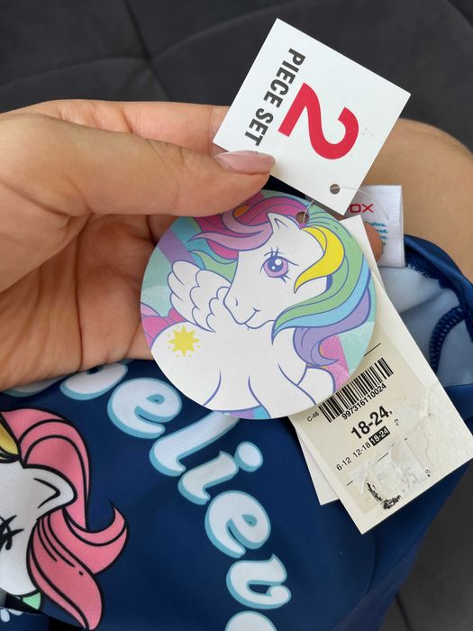 Бански за бебе момиче от две части с еднорог 18-24 месеца UPF40+