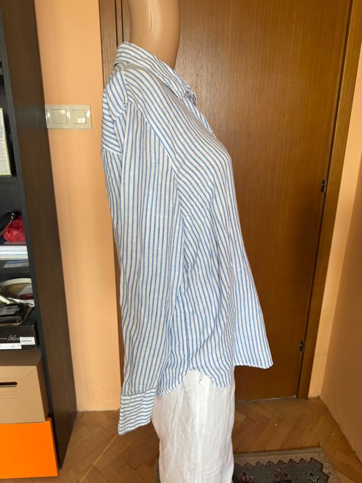 Ленена риза H&M райе синьо и бяло, размер  L/XL