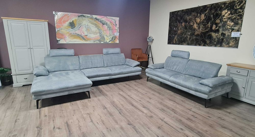 Сив комплект дивани от плат ъглов диван и тройка "Dieter Knoll"