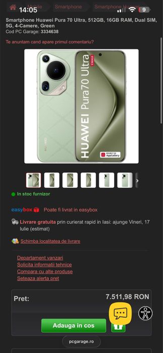 Huawei Pura 70 Ultra Dual Sim 5G , 512GB, 16GB RAM, Green